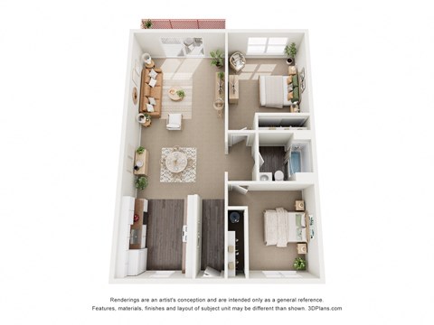 Floor plan for 2 beds, 1 bath, 670 sqft